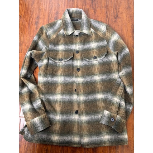 All Saints Other - All Saints Shirt Mens SZ S Green Gray Brown Plaid Tremont Relaxed Fit Wool Blend
